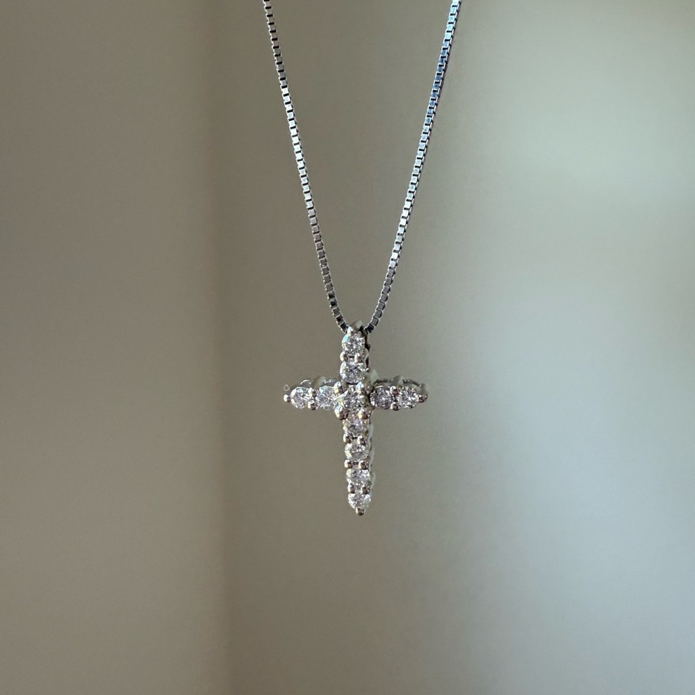 Diamond silver cross necklace